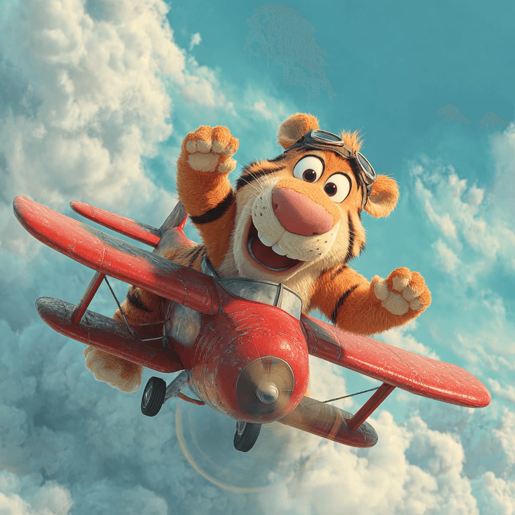 Join the thrilling Aviator game at KU999 casino Tiger mascot of KU999 casino flying a red airplane in the sky