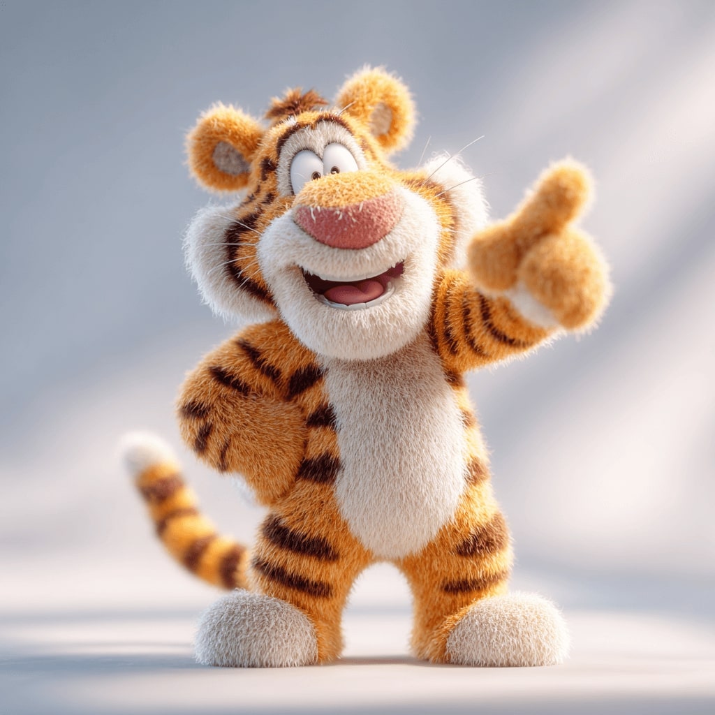 Smiling tiger mascot of KU999 casino pointing forward